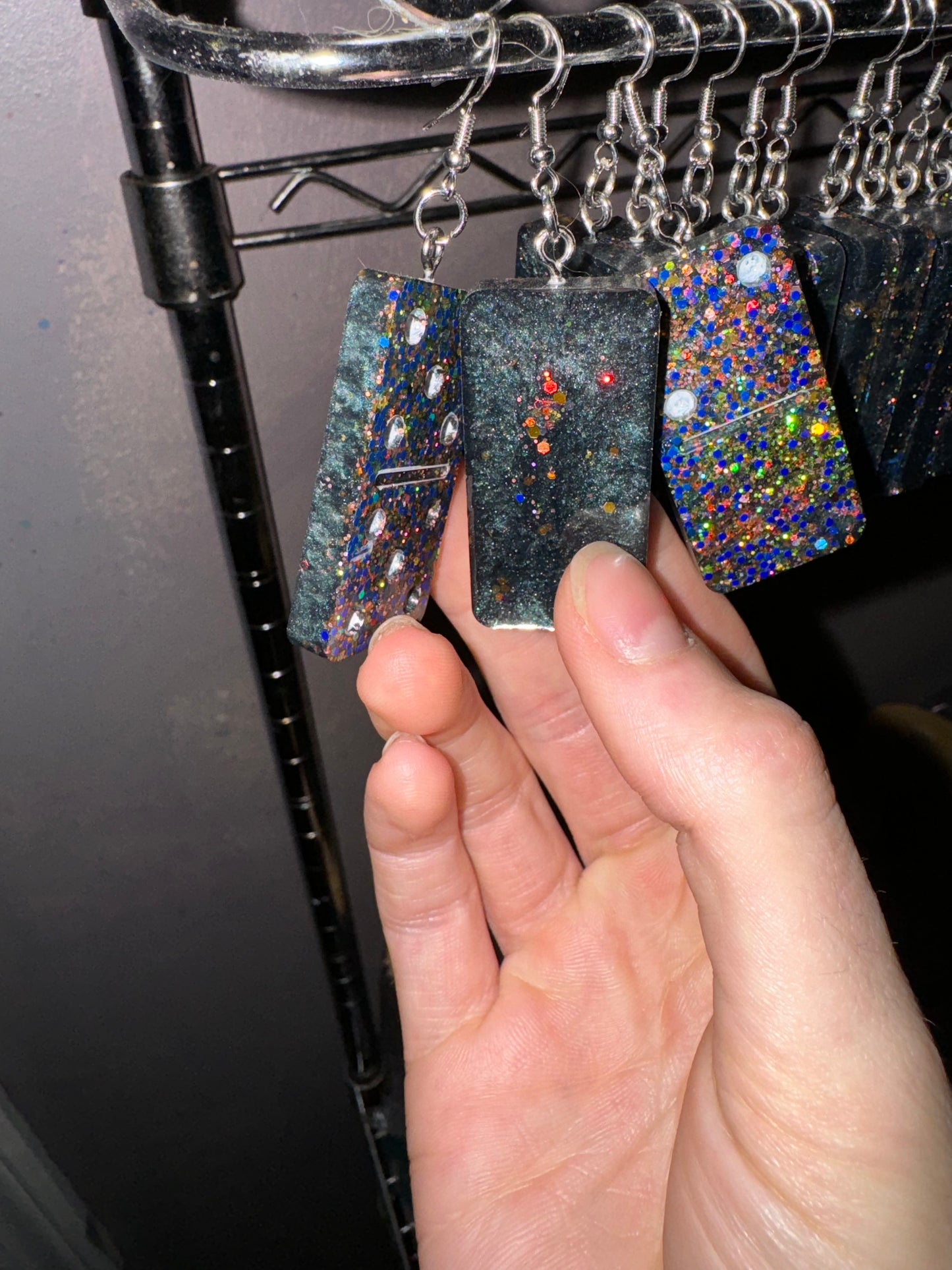 Epoxy sparkly domino earrings