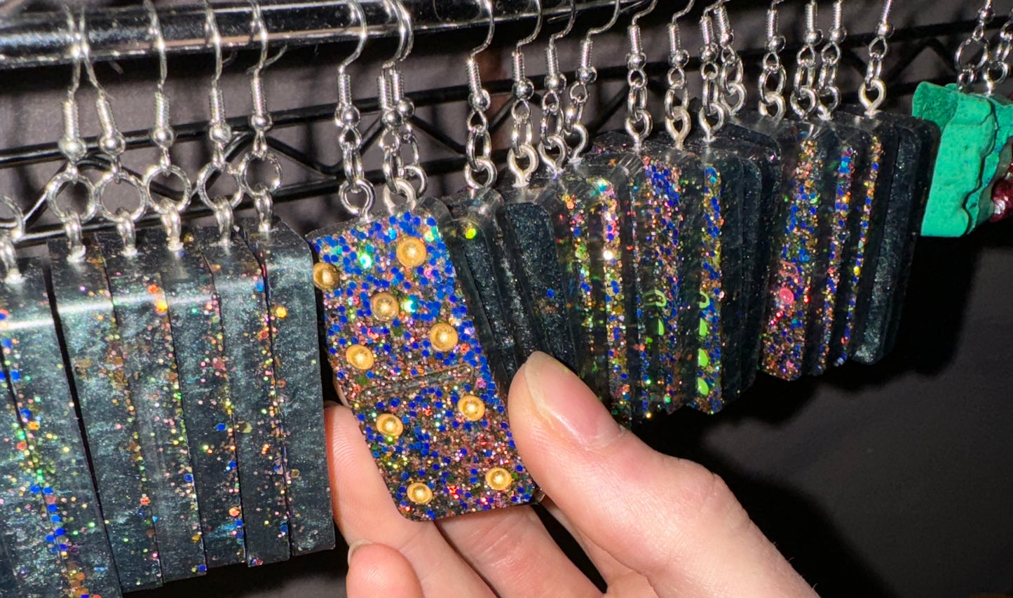 Epoxy sparkly domino earrings